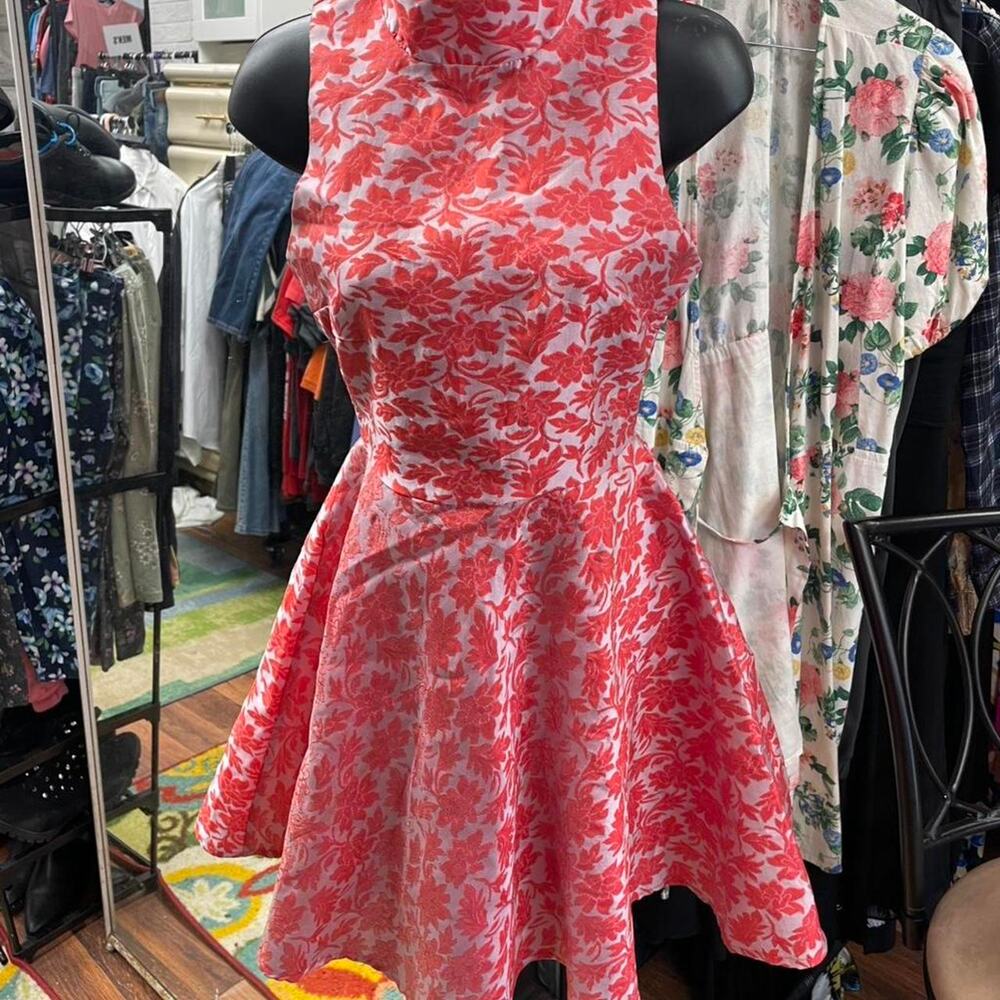 Red floral a line dress